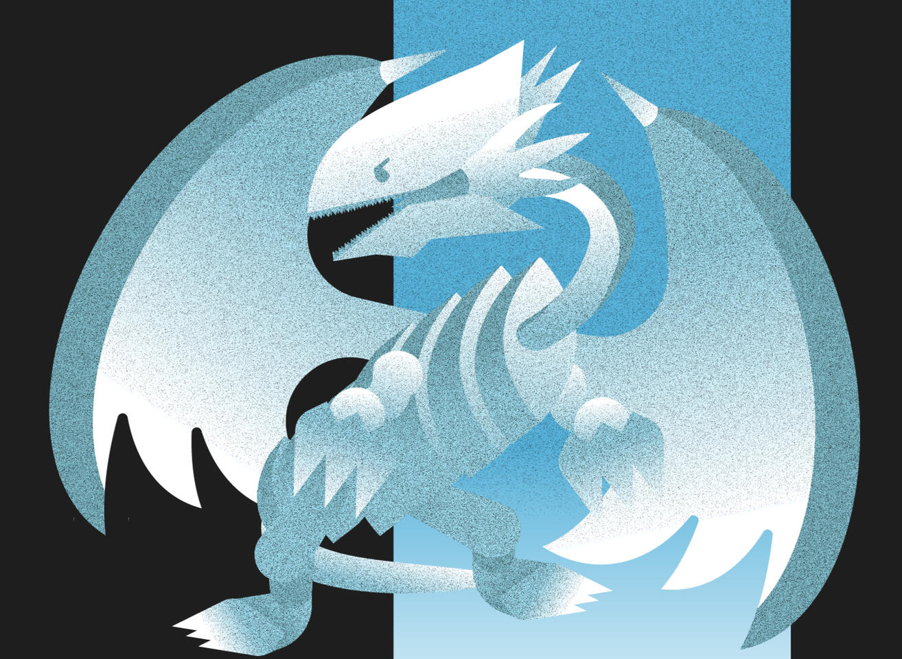 blue-eyes white dragon from yugioh, illustrated by psinesthesia